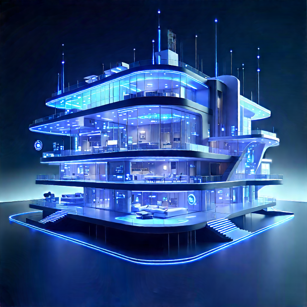 (futuristic:1.35) Smart Home With Futuristic Building