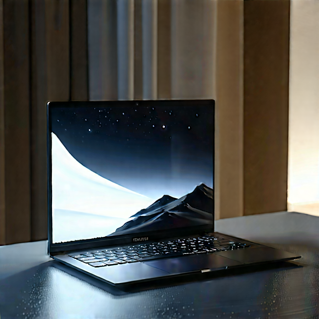 Laptop With Glowing Screen With Black Laptop
