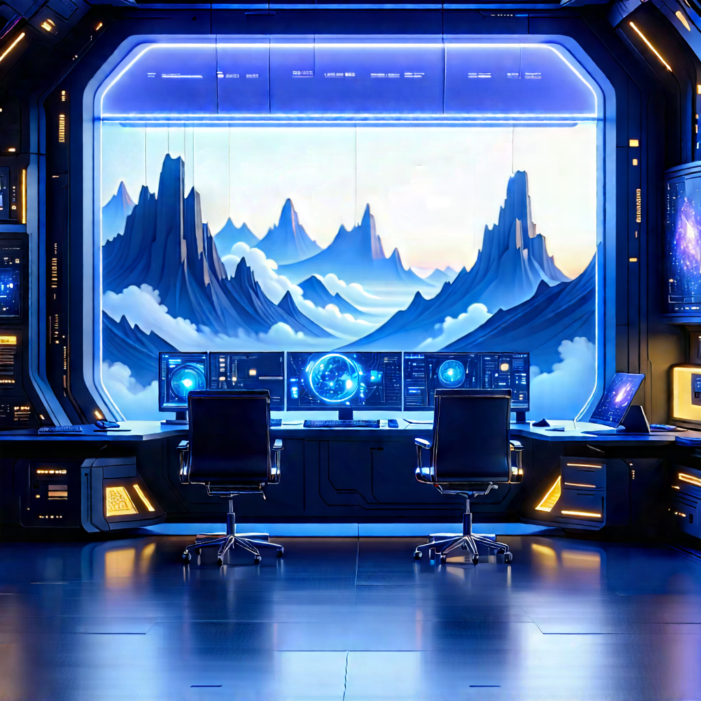 Futuristic Tech Startup Office With Futuristic Setting,