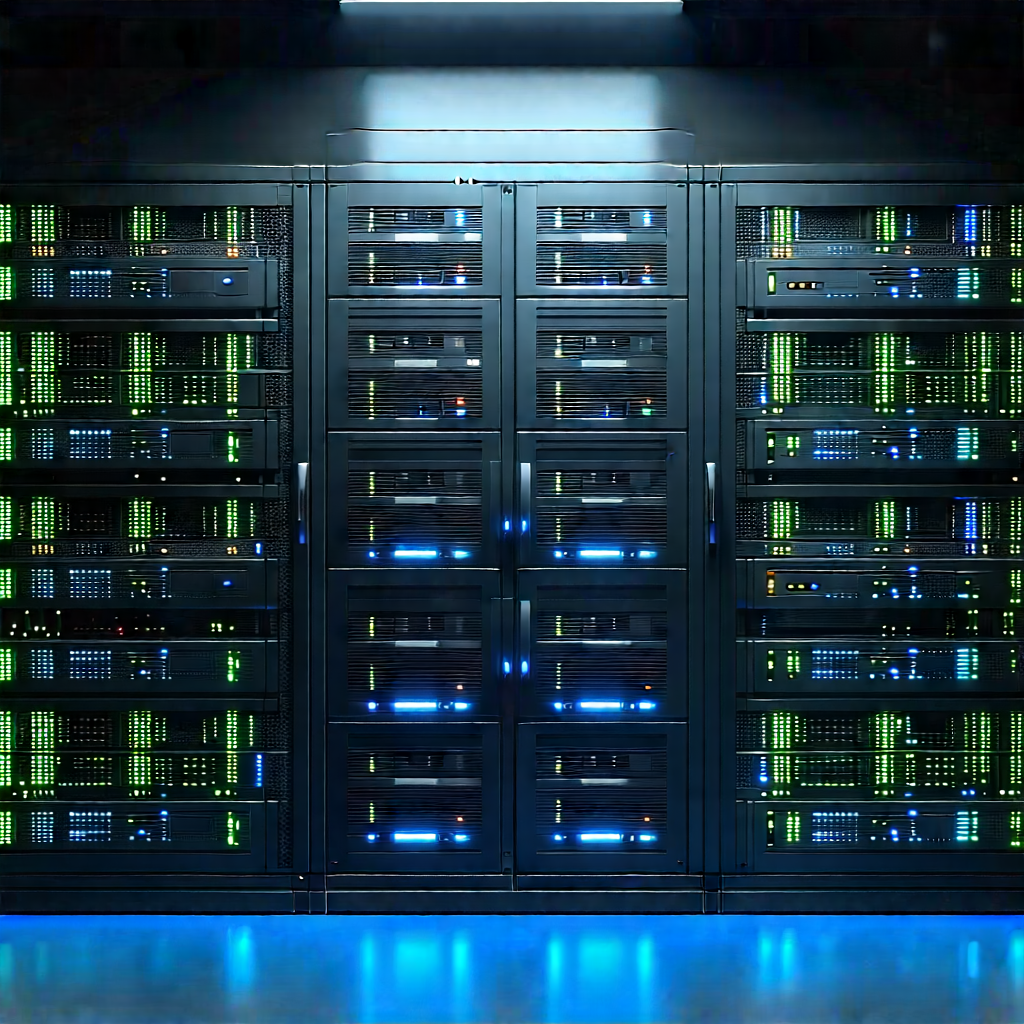 Server Rack With Data Streams With Image, There