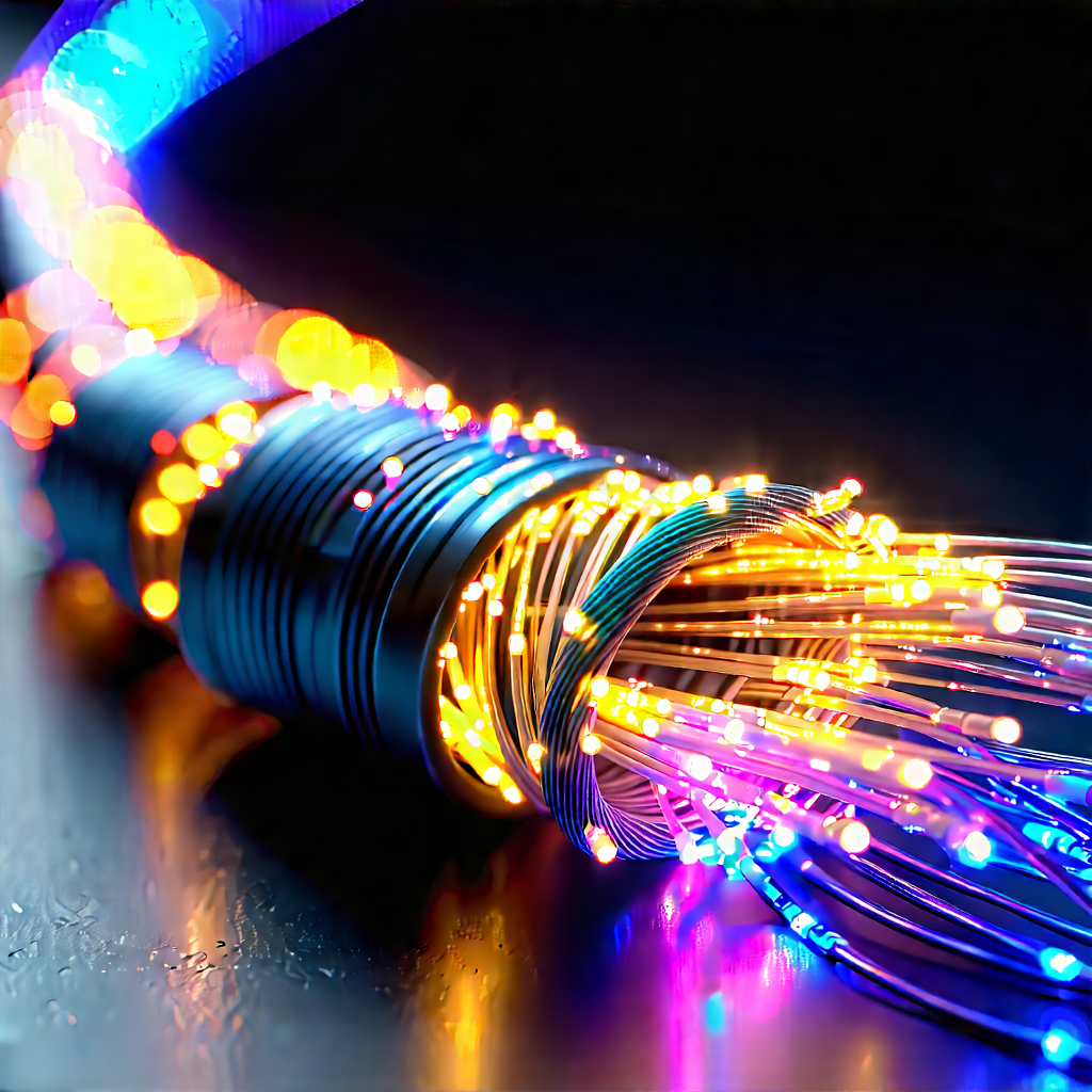 Close-up Of Fiber Optic Cables With Close-up Blue