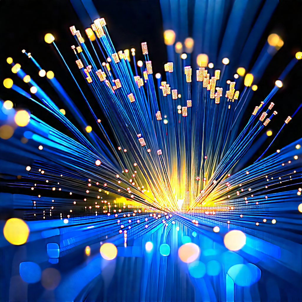 Close-up Of Fiber Optic Cables With Close-up Blue