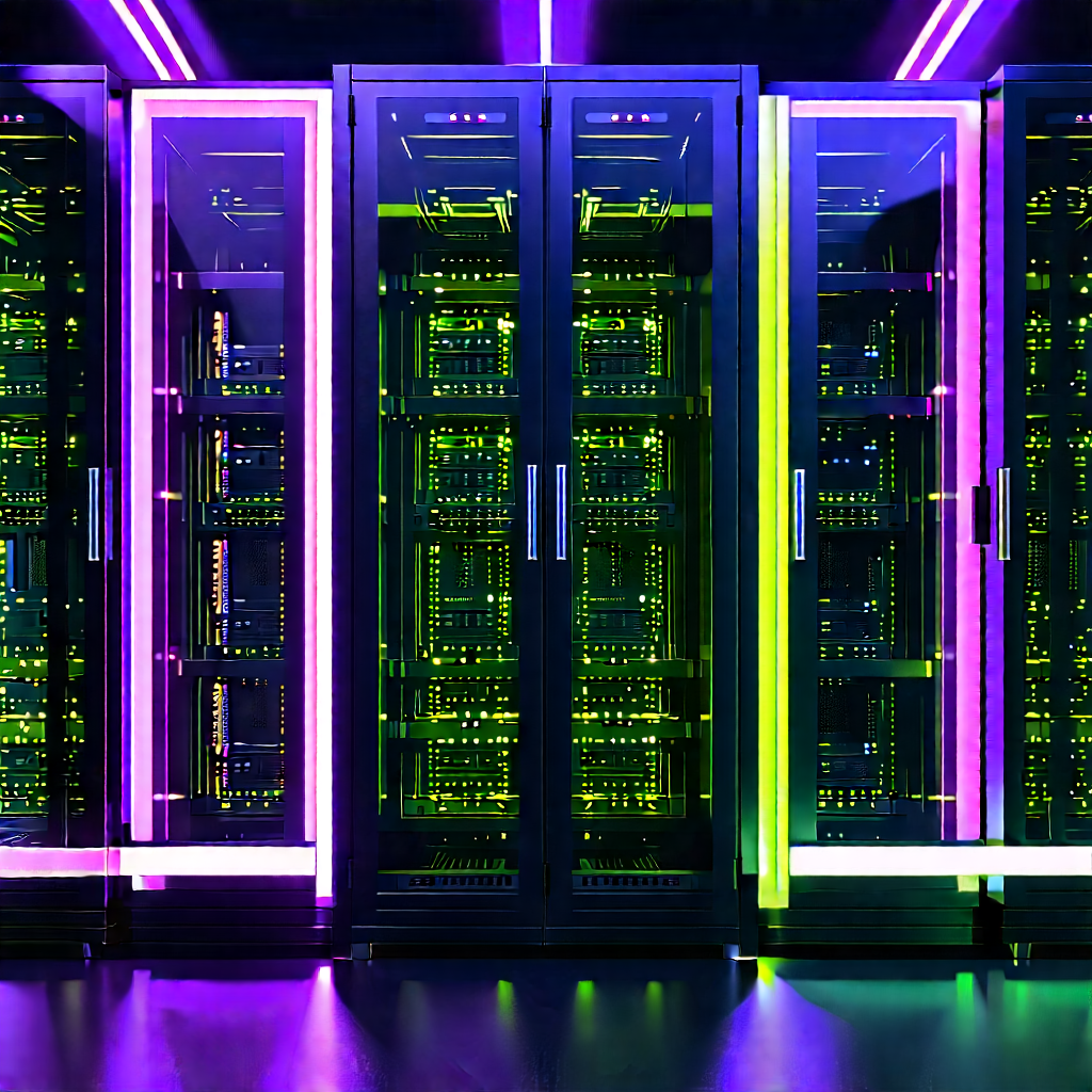 Server rack with neon accents