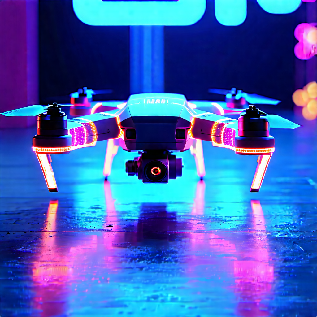 Drone With Glowing Screen With Small, Colorful