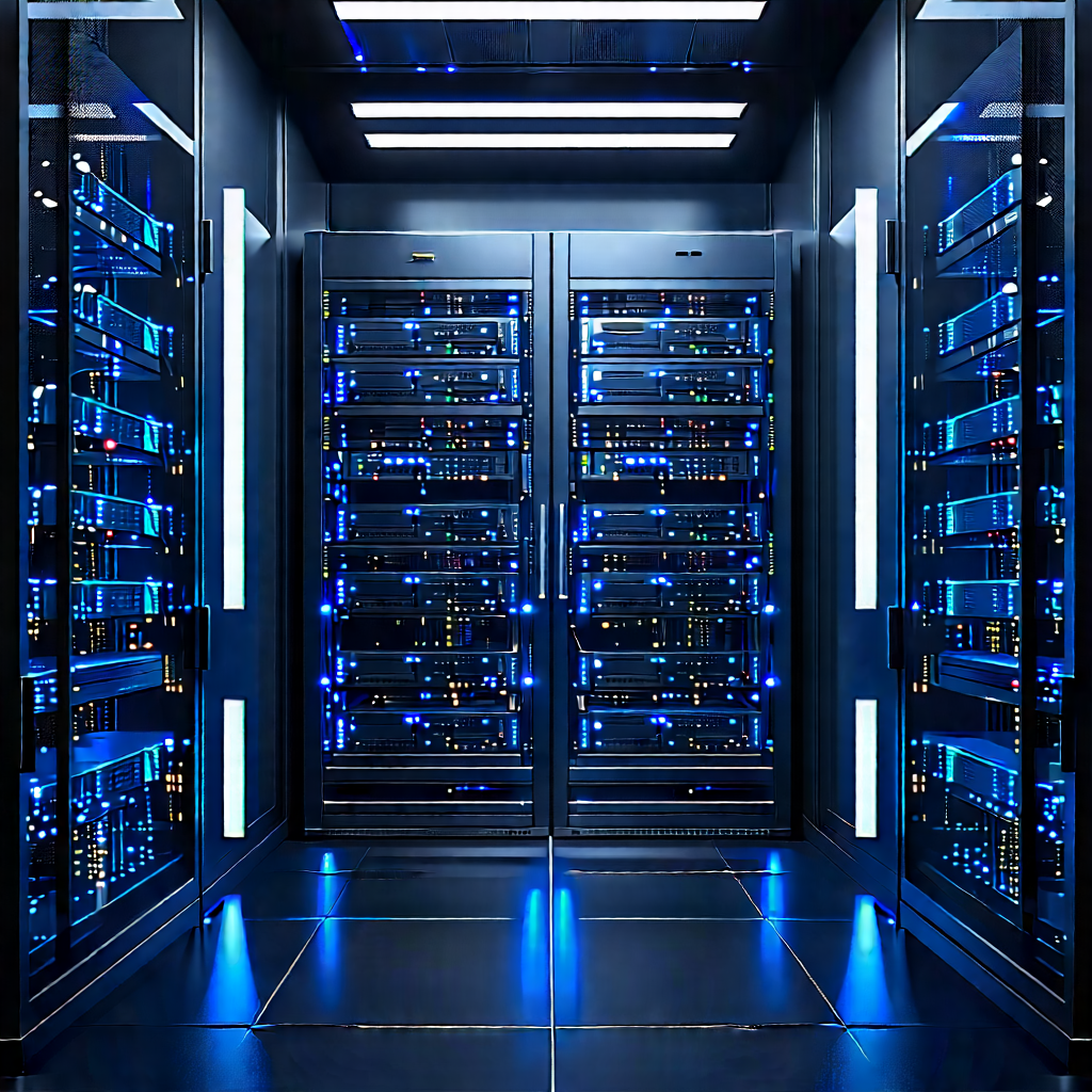 Server Rack With Digital Particles With Image, There