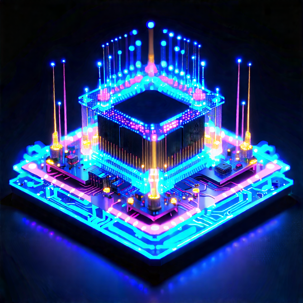 Quantum Computer With Neon Accents With Futuristic, Blue