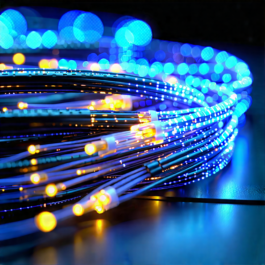 Close-up Of Fiber Optic Cables With Close-up Blue