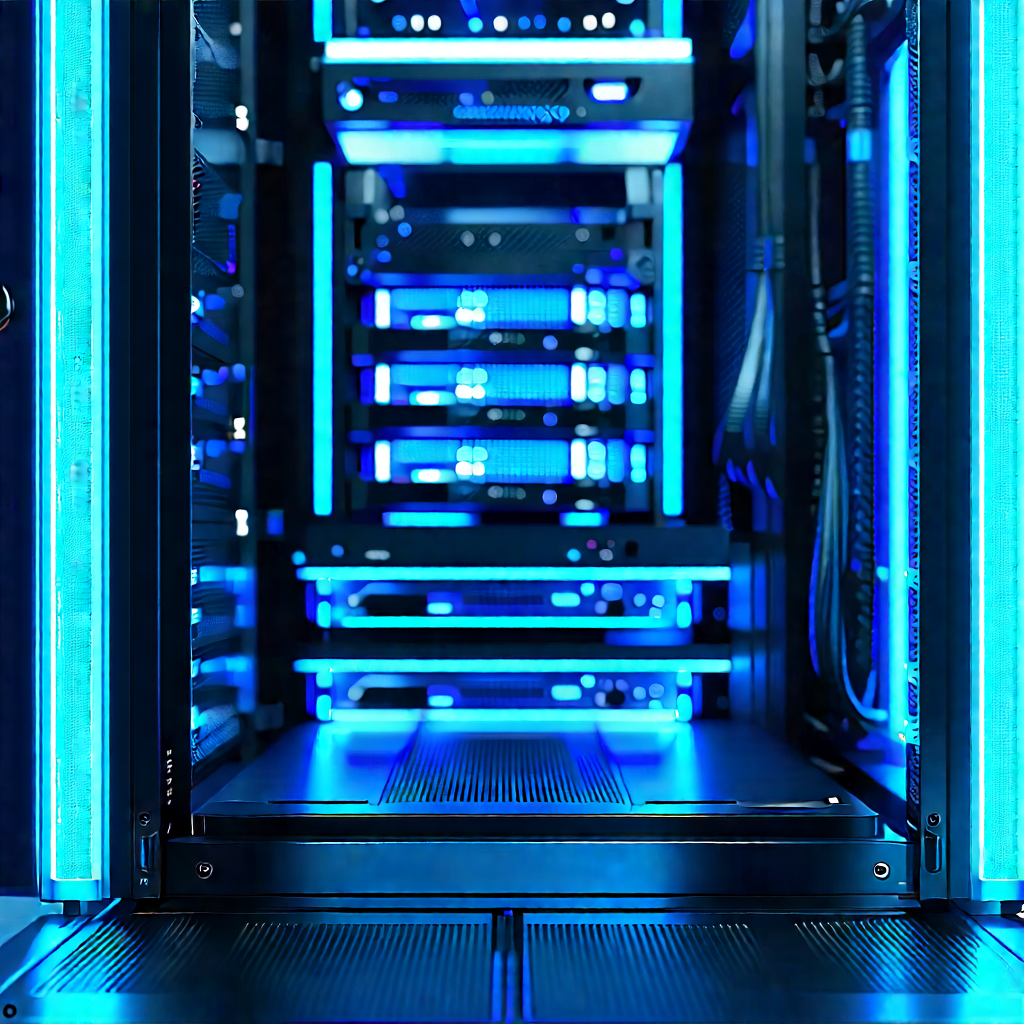 Server rack with blue light (glow:1.49)