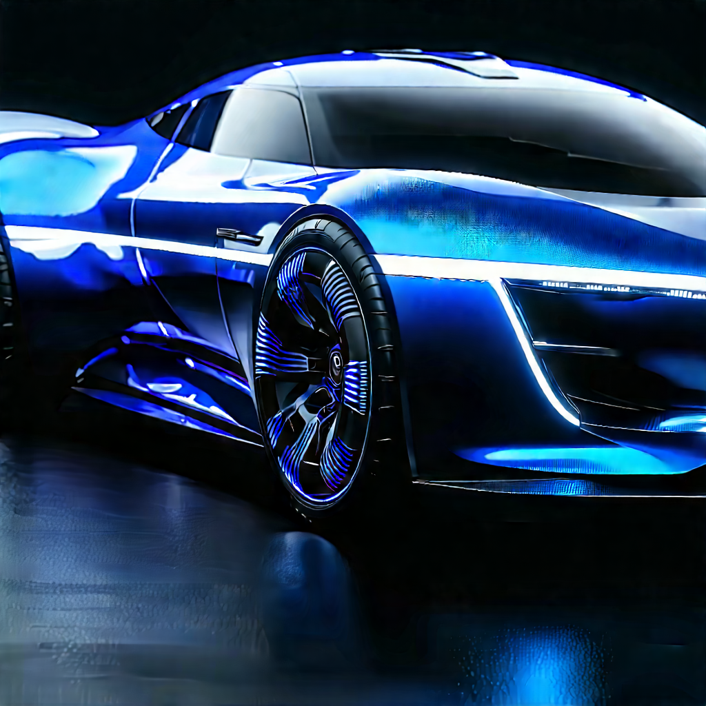 Innovative Electric Vehicle (design:1.11) With Blue Futuristic