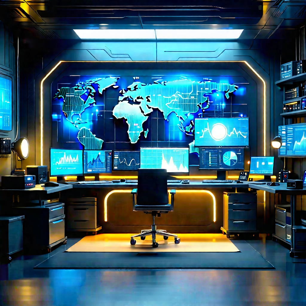 (futuristic:1.28) Tech Startup Office With Image, There