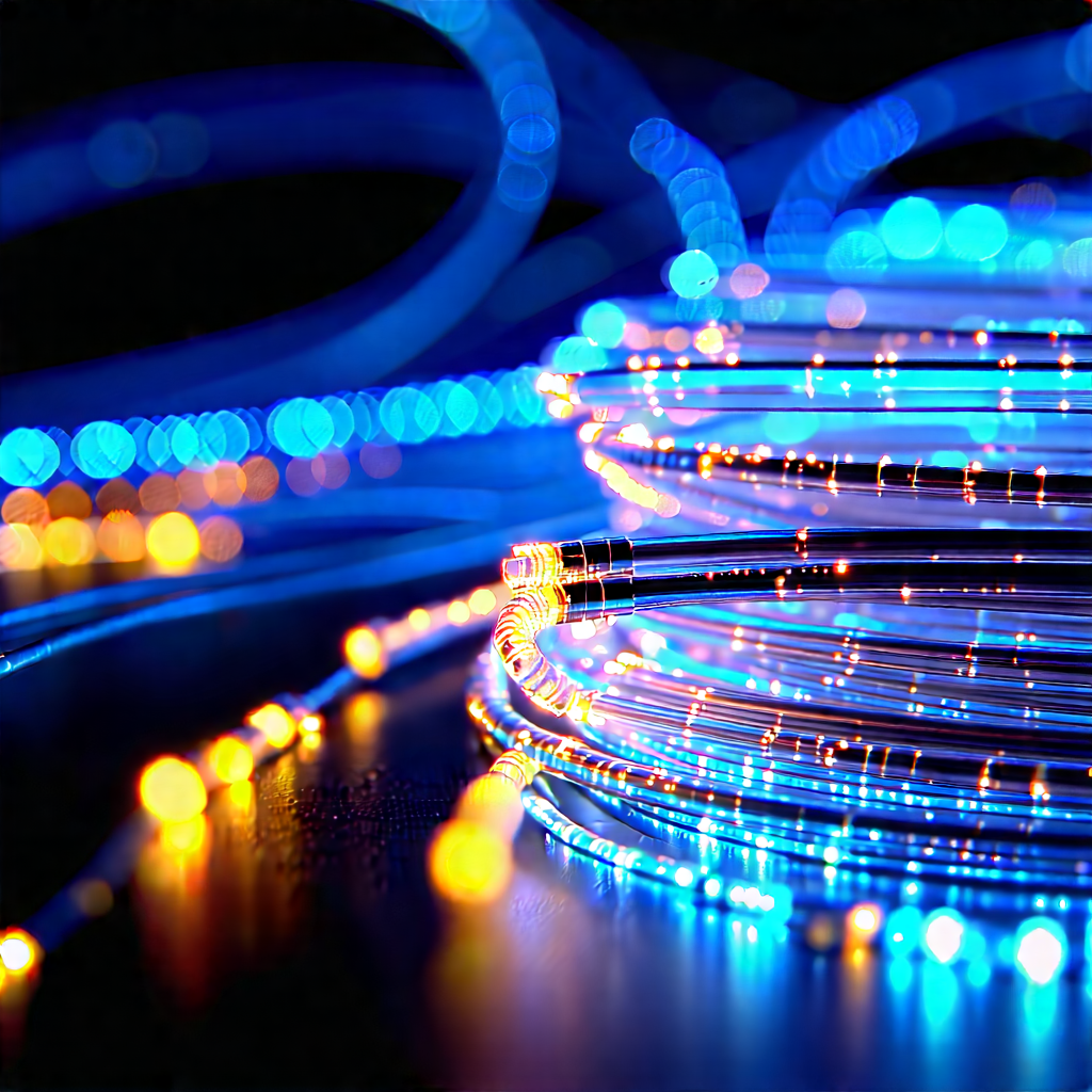 Close-up Of Fiber Optic Cables With Close-up Blue