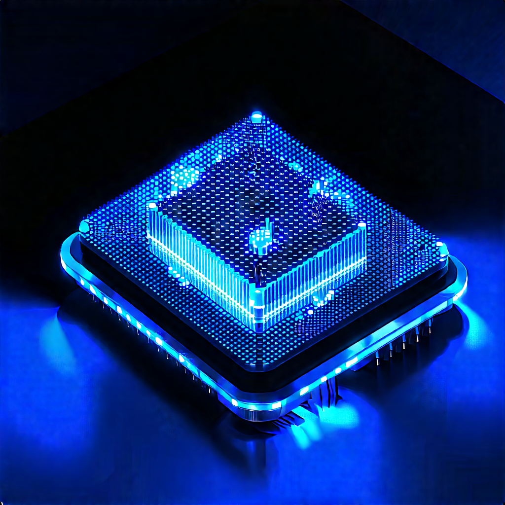 Quantum Computer With Blue Light Glow With Blue Light