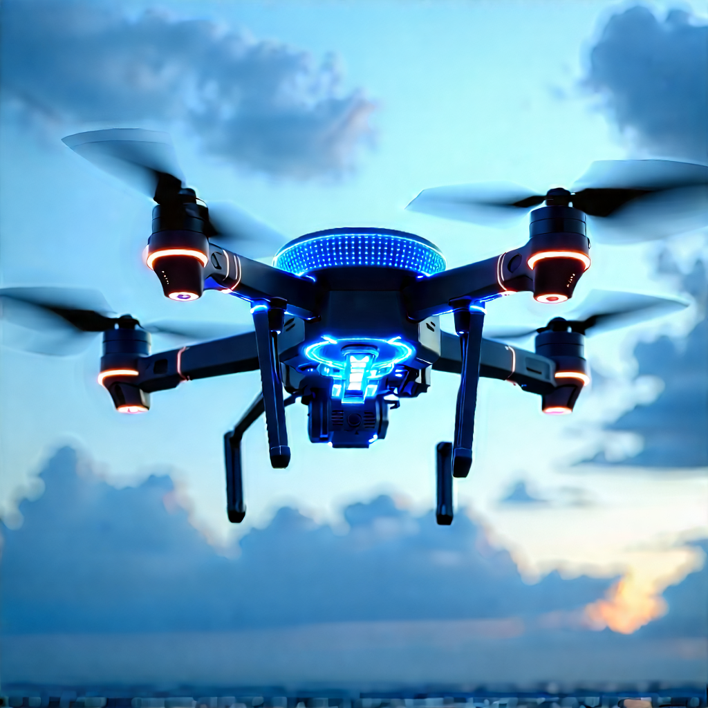Drone With Holographic Display With Blue Black