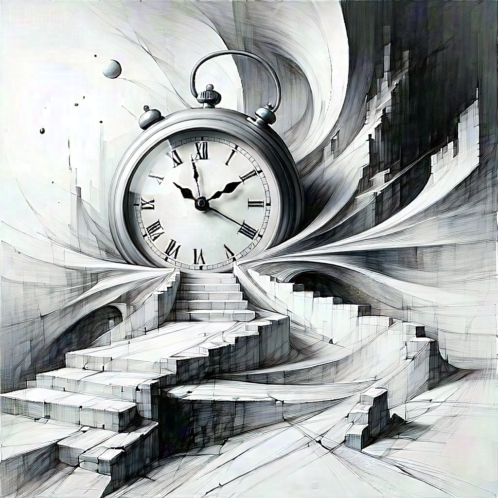 Time Represented Through Flowing Lines With Large Clock