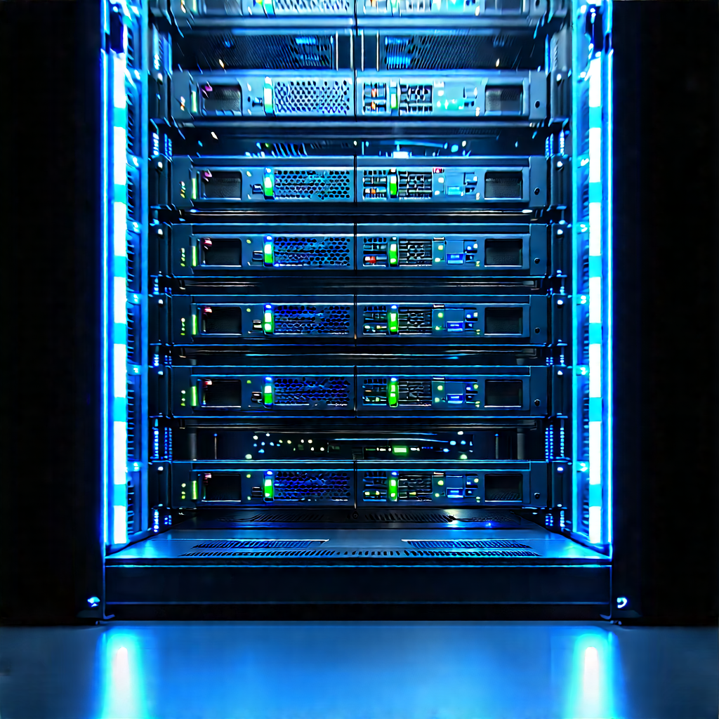 Server rack with blue light (glow:1.23)
