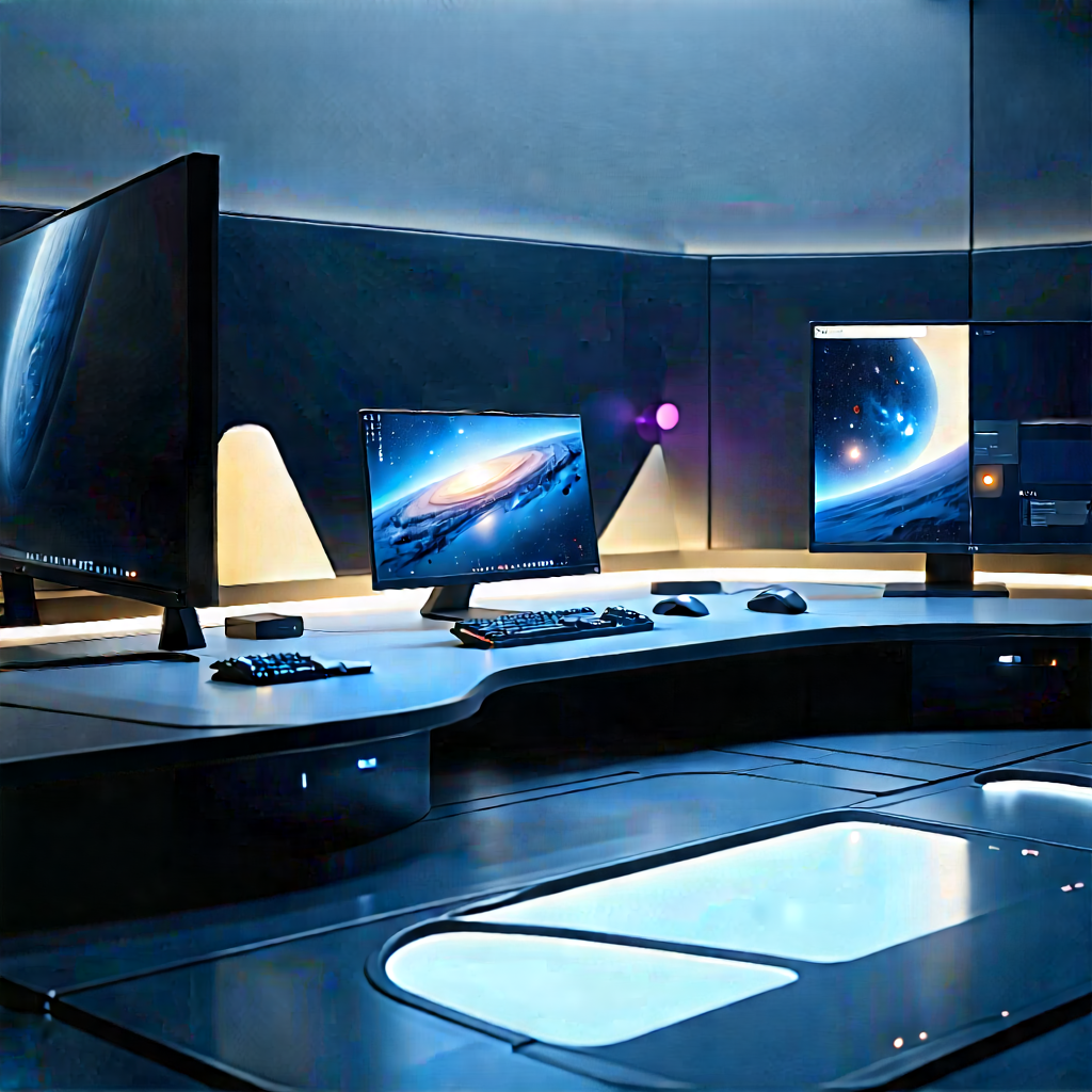 Futuristic Digital Workspace With Image, There