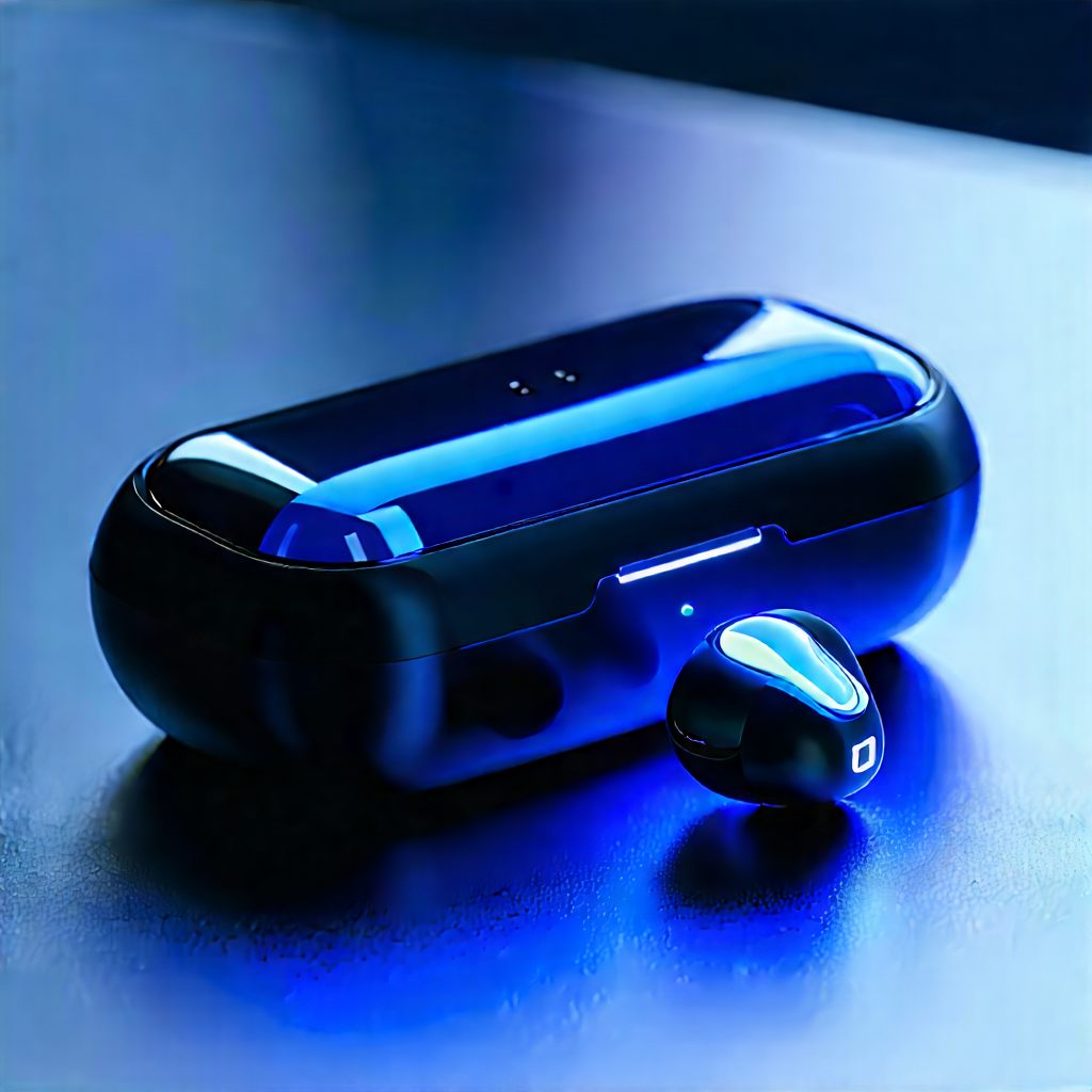 Wireless Earbuds With Glowing Screen With Pair Blue