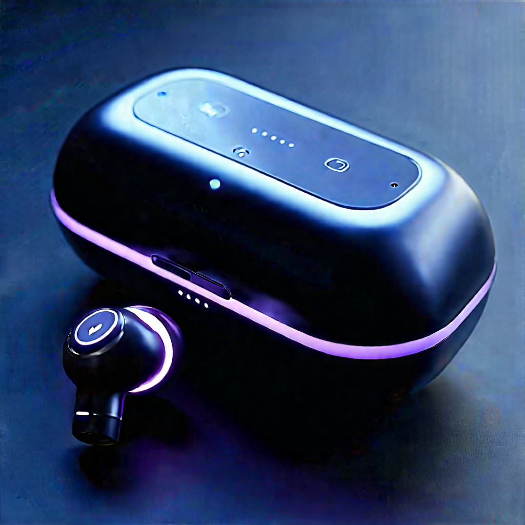Wireless Earbuds With Glowing Screen With Black Purple