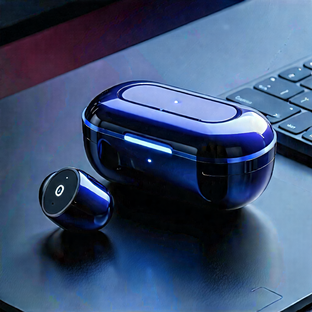 Wireless Earbuds With User Interface With Blue Black