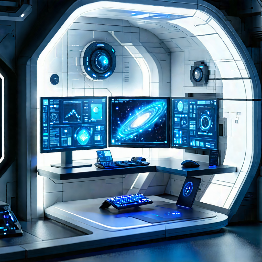 (futuristic:1.43) Digital Workspace With Image, There