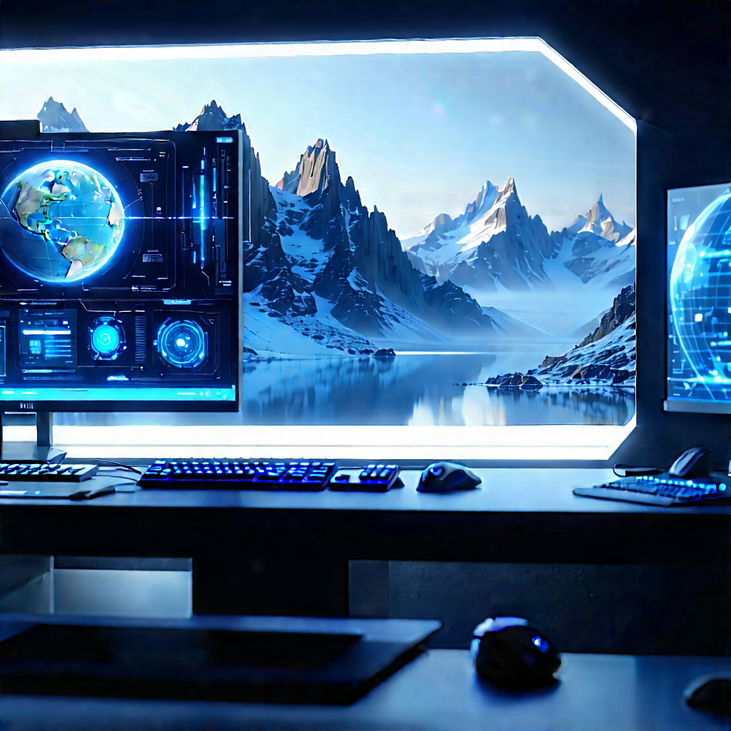 Futuristic Digital Workspace With Image, There