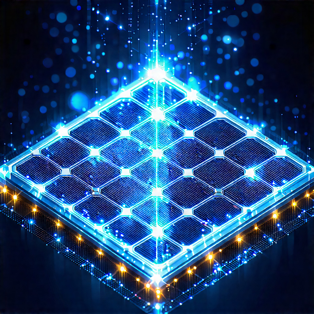 Solar Panel With Holographic Projection With Blue Yellow