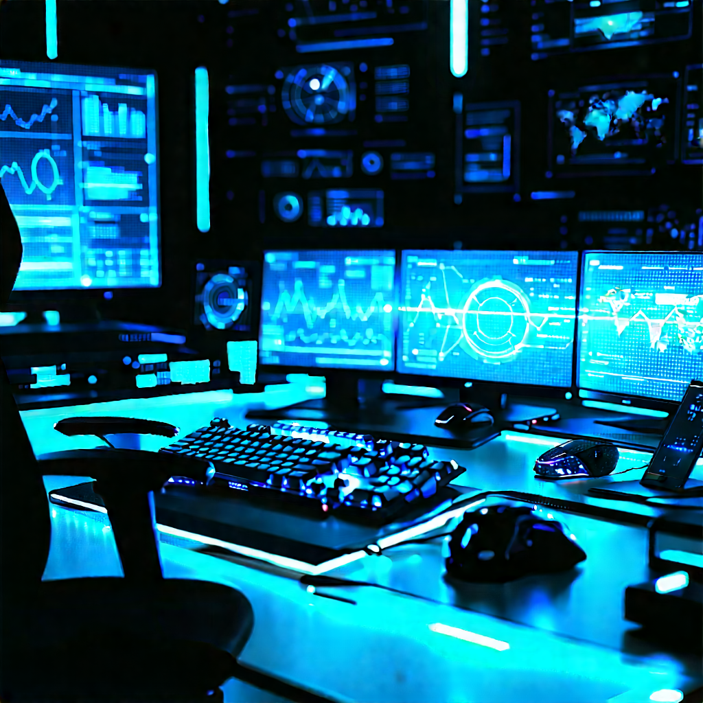 Futuristic Digital Workspace With Image, There