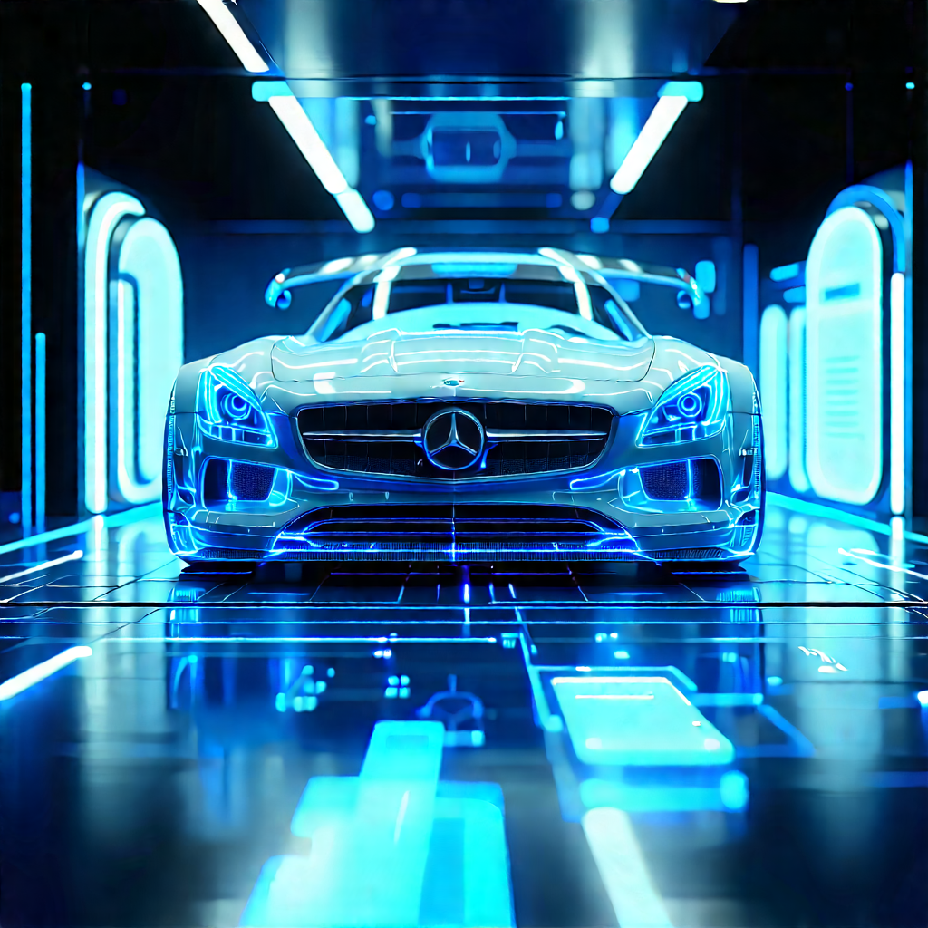 Automotive Technology In Modern Laboratory With White Mercedes