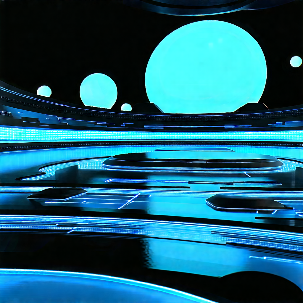 Futuristic (digital:1.11) Workspace With Image, There