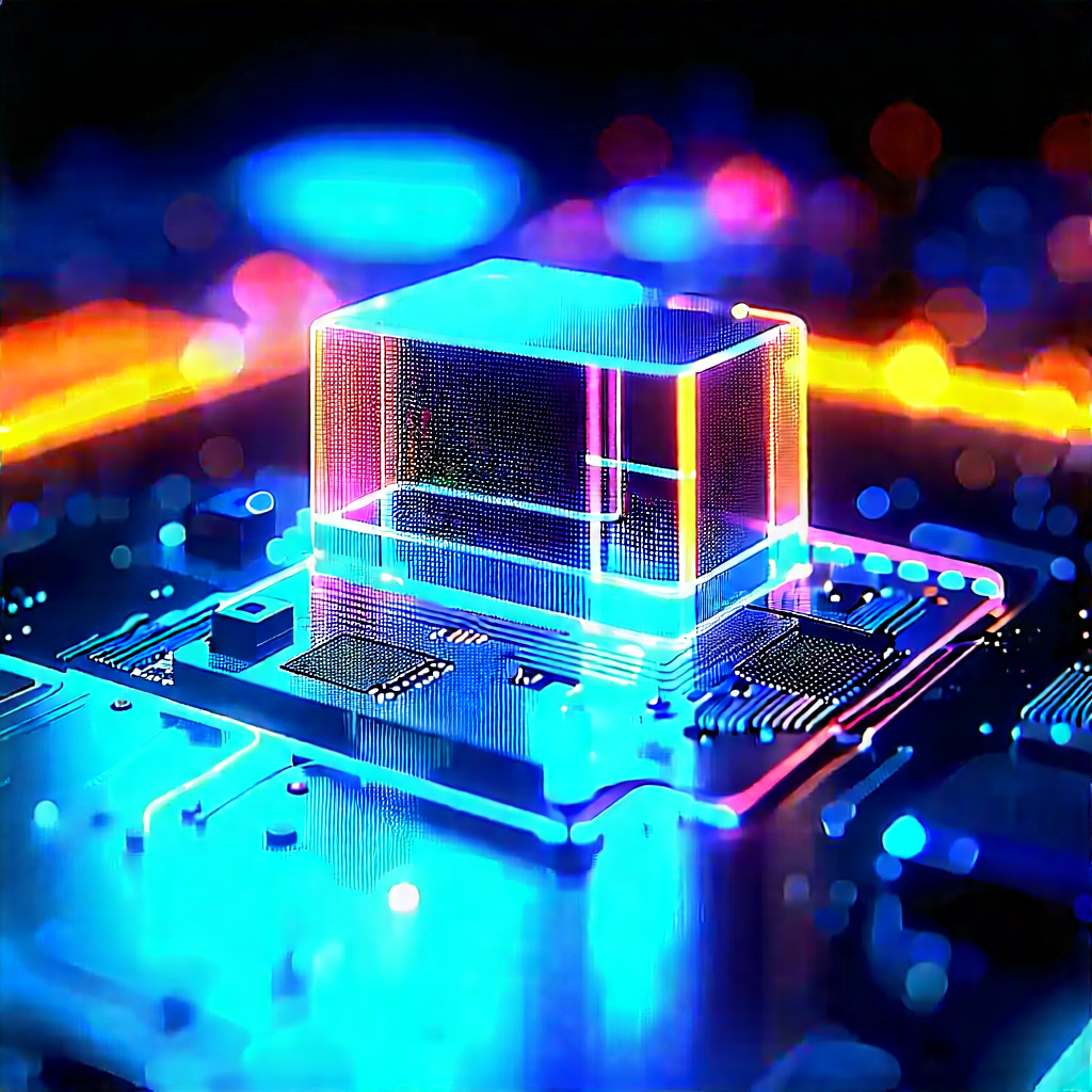 Quantum Computer With Neon Accents With Blue Yellow