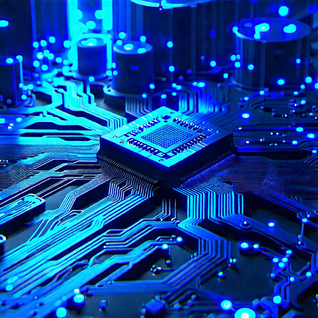 Circuit board with blue light glow