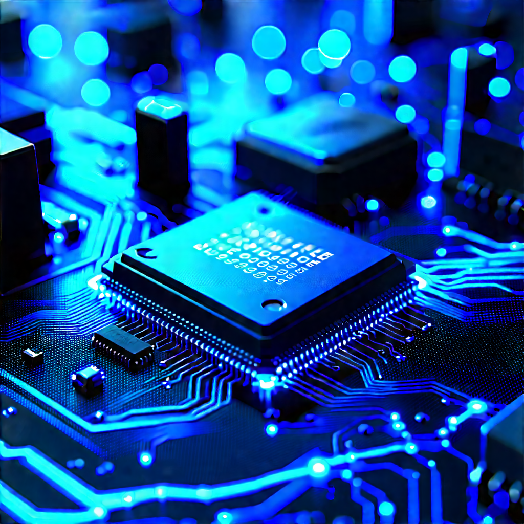 Microchip with blue light glow