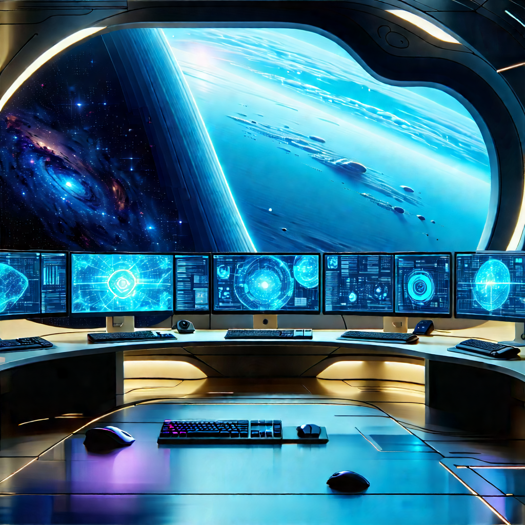 Futuristic (digital:1.47) Workspace With Image, There