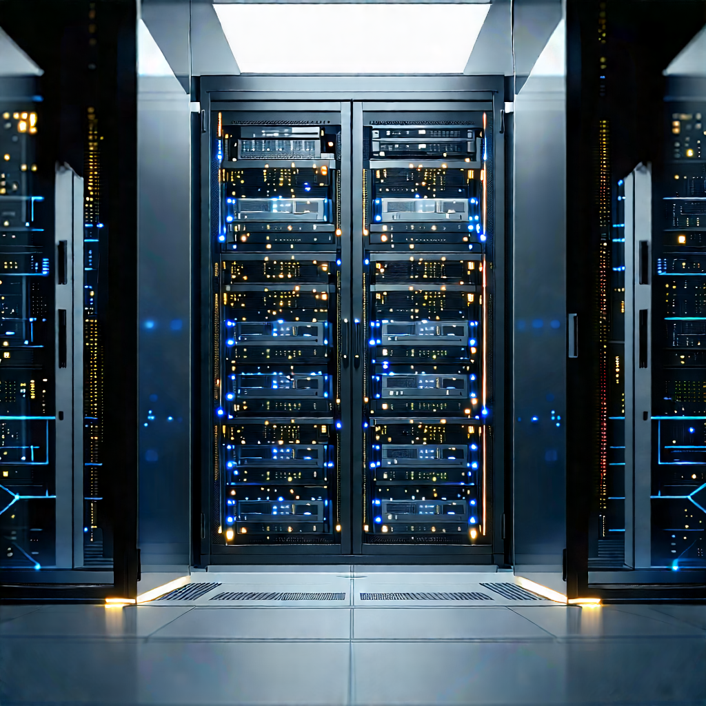Server Rack With (digital:1.39) Particles With Large, Dark