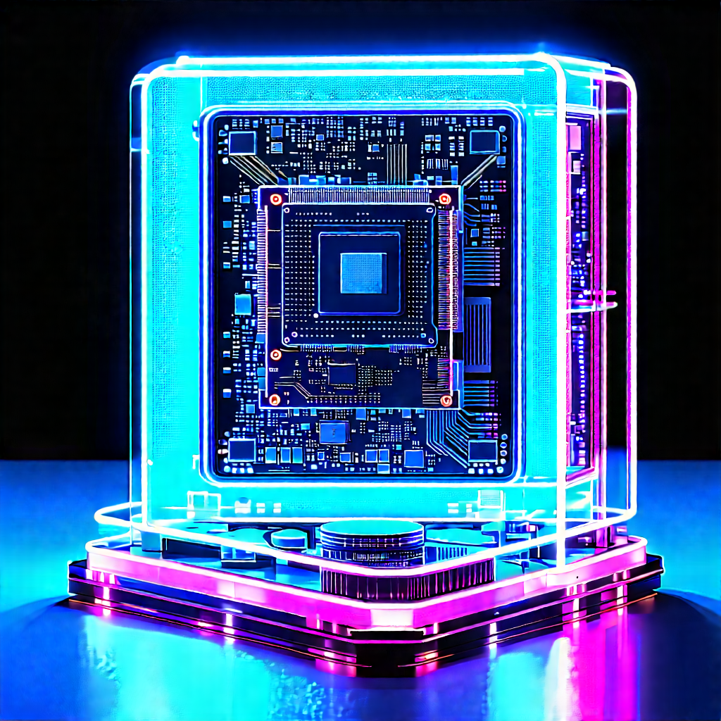 Quantum Computer With Neon Accents With Computer Circuit