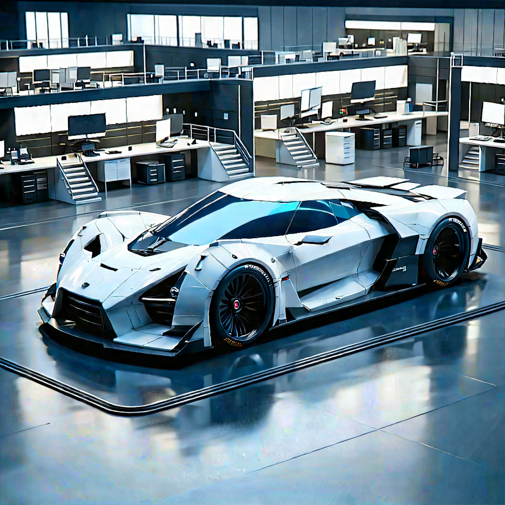 Automotive Technology In Tech Office With Futuristic Parked