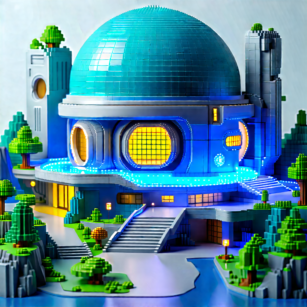 (futuristic:1.22) Innovation Hub With Large, Blue,