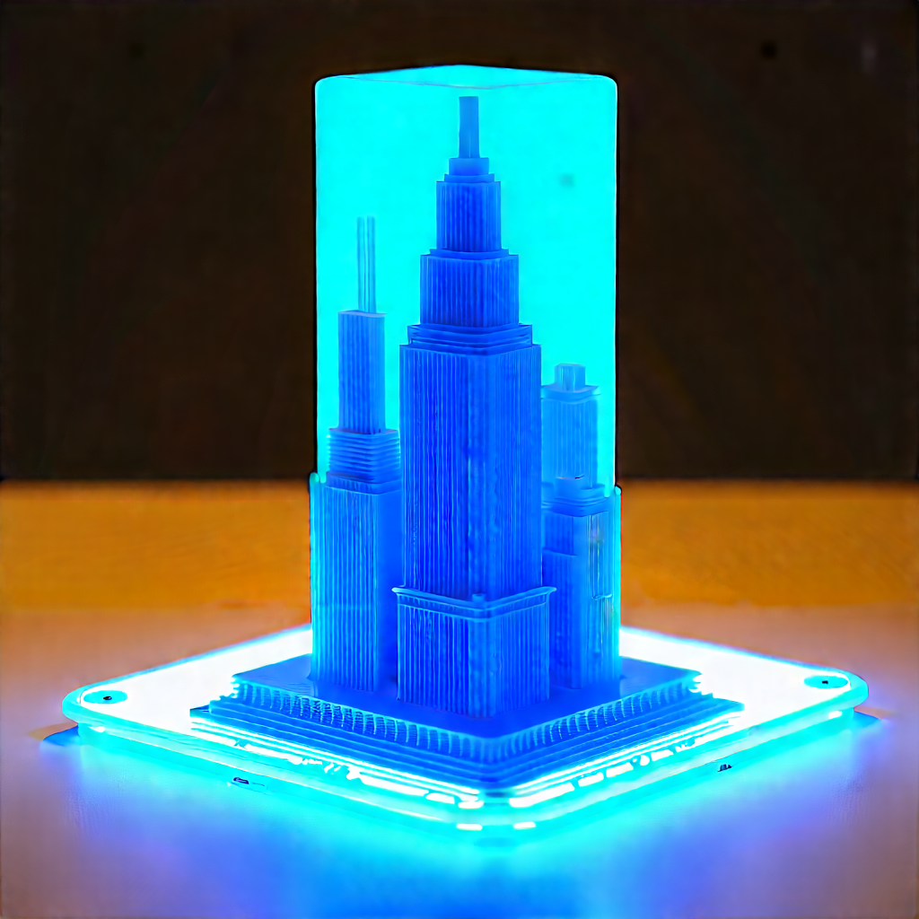 3d printer with blue light glow