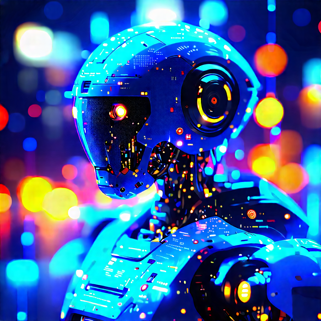 Robot With Holographic Projection With Futuristic Robot