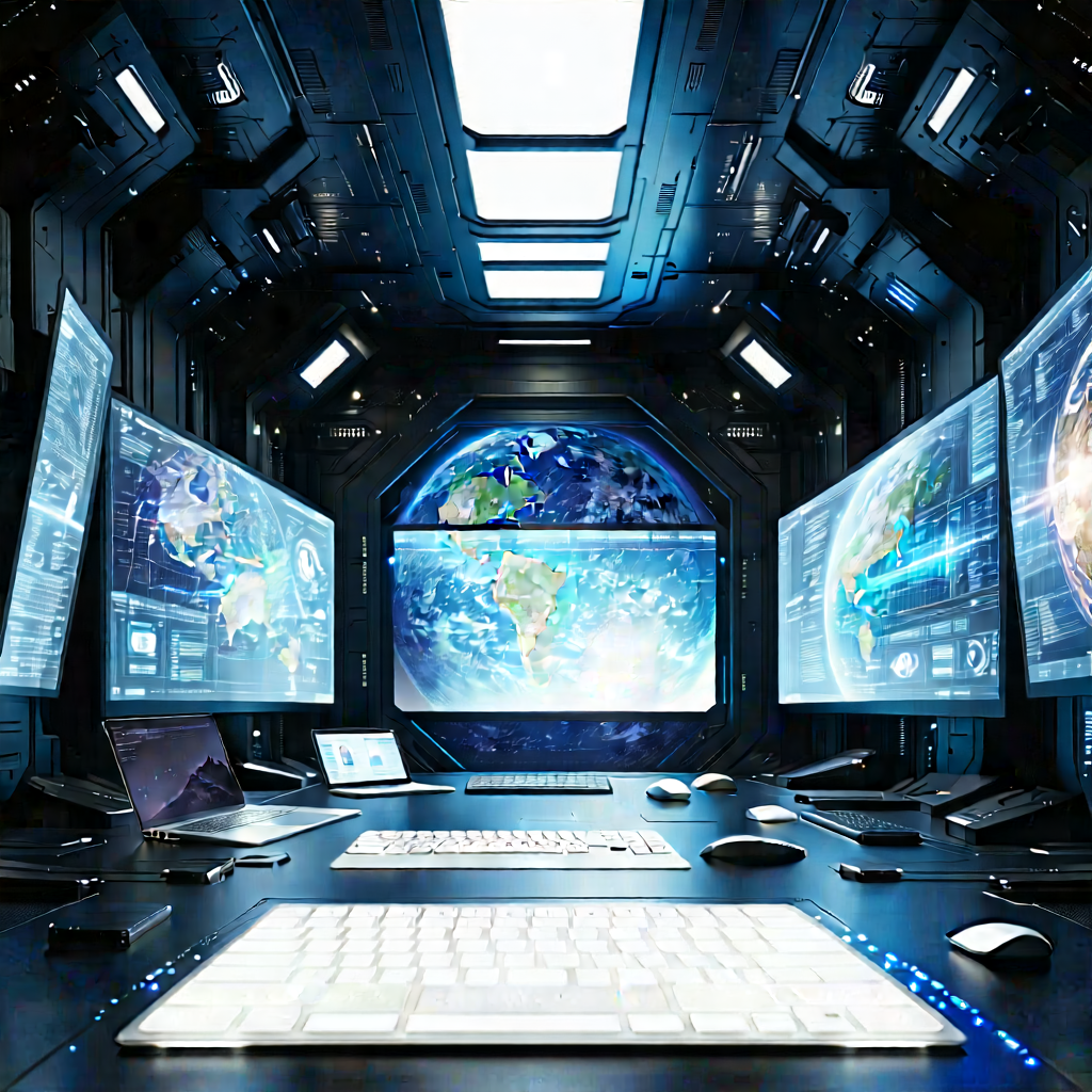 Futuristic (digital:1.24) Workspace With Image, There