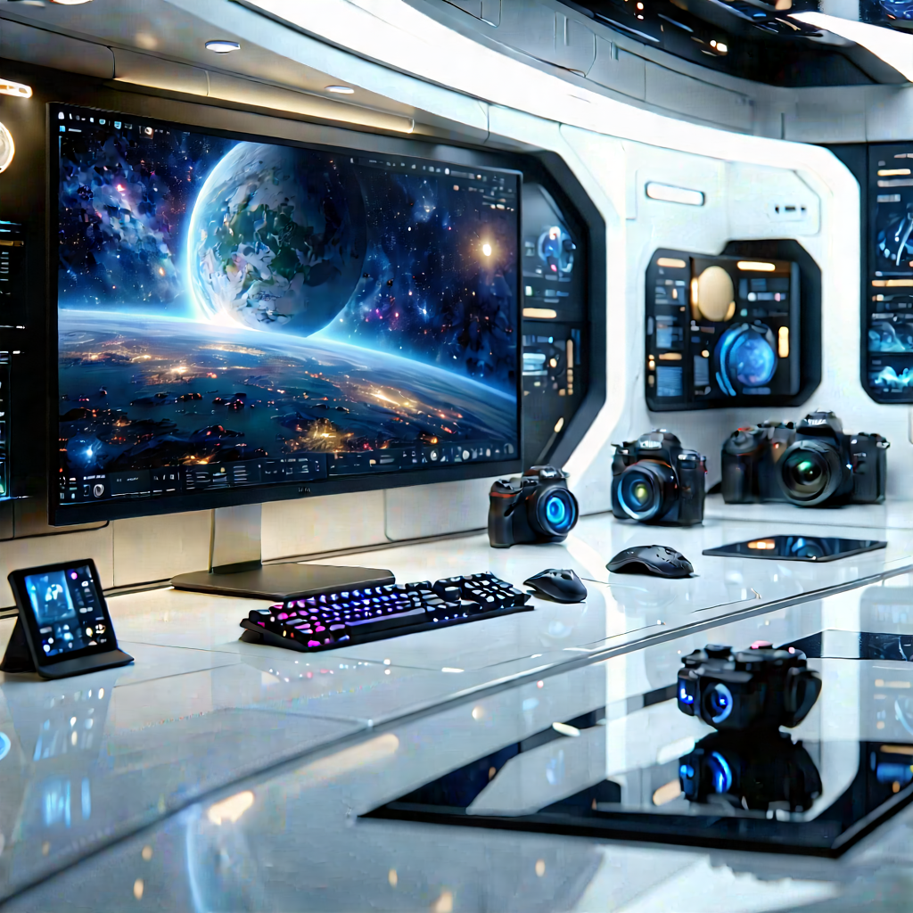 (futuristic:1.45) Digital Workspace With Image, There