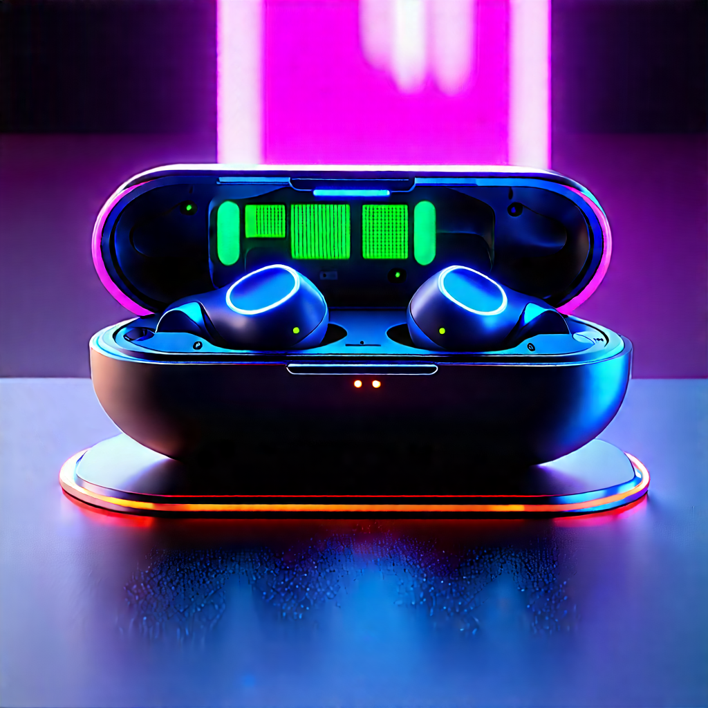 Wireless Earbuds With Glowing Screen With Pair Blue