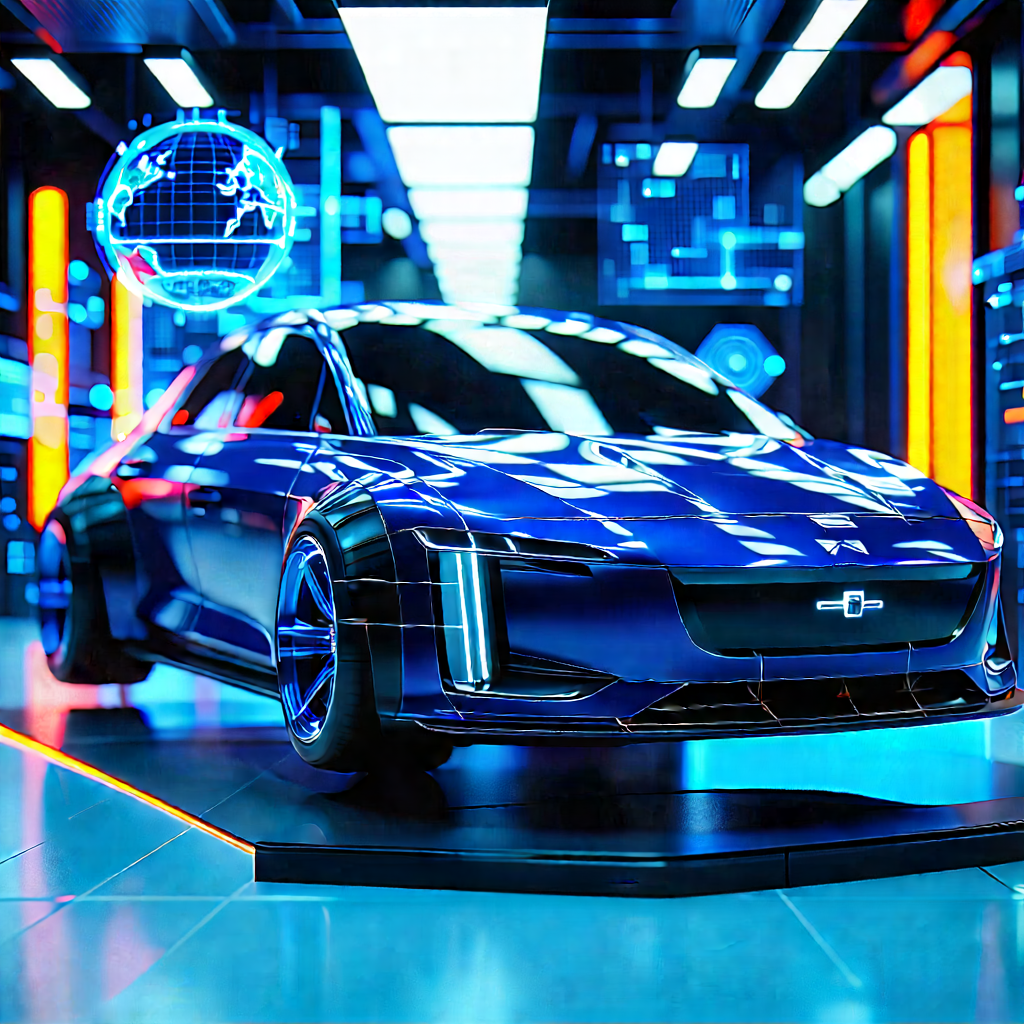 Automotive Technology In Modern Laboratory With Blue Parked