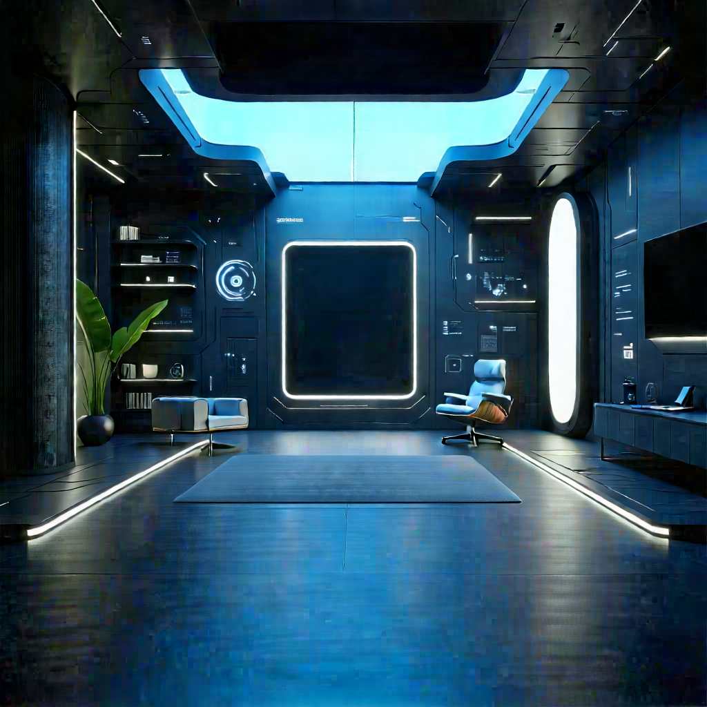 (futuristic:1.37) Tech Startup Office With Image, There