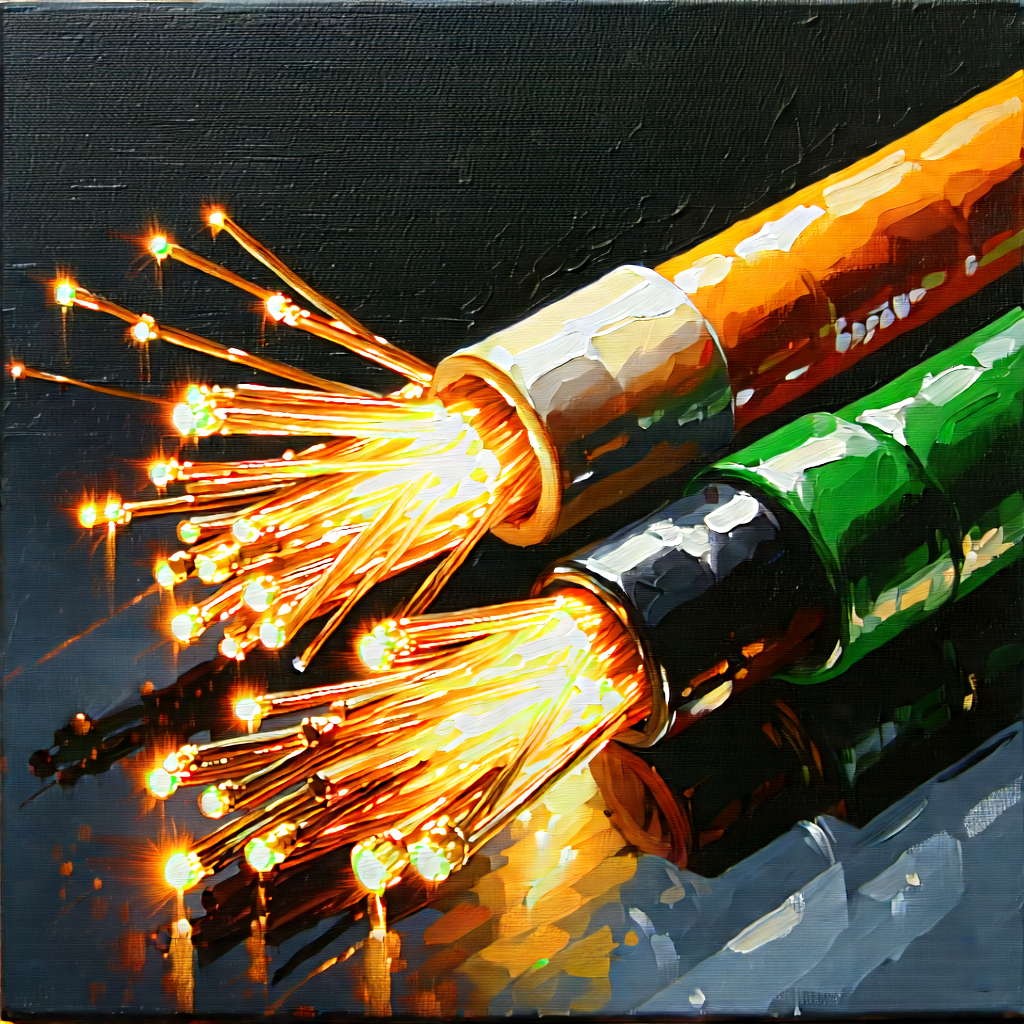 Close-up Of Fiber Optic Cables With Green White