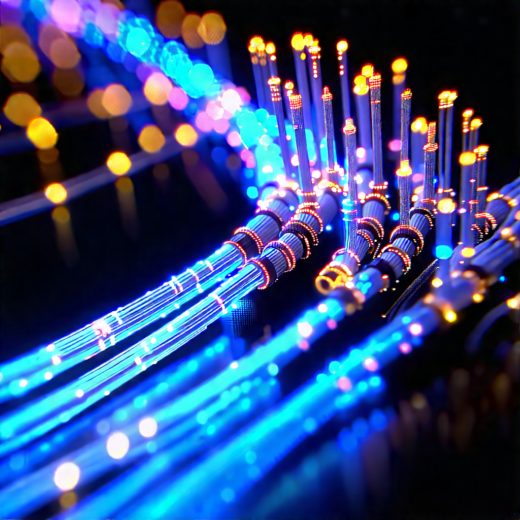 Close-up Of Fiber Optic Cables With Close-up Blue