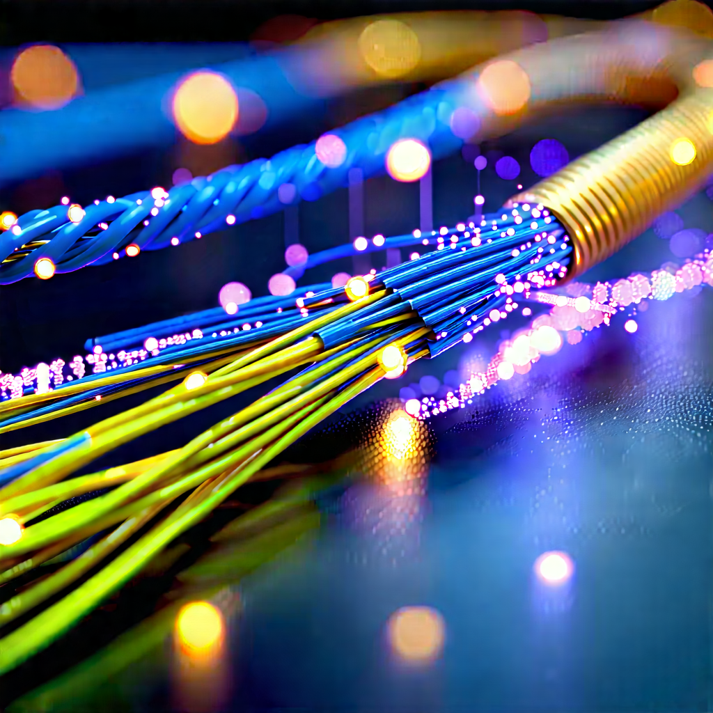 Close-up Of Fiber Optic Cables With Close-up Blue