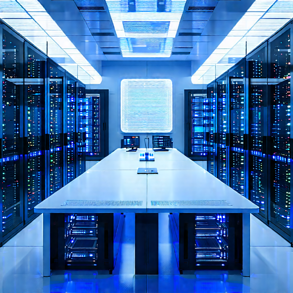 Futuristic Server Room With Large, Well-lit