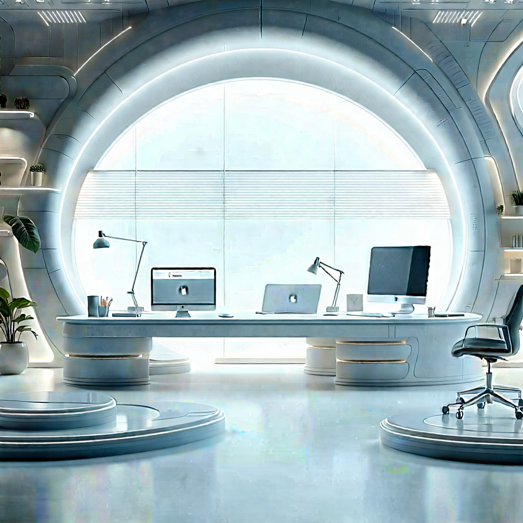 (futuristic:1.37) tech startup office