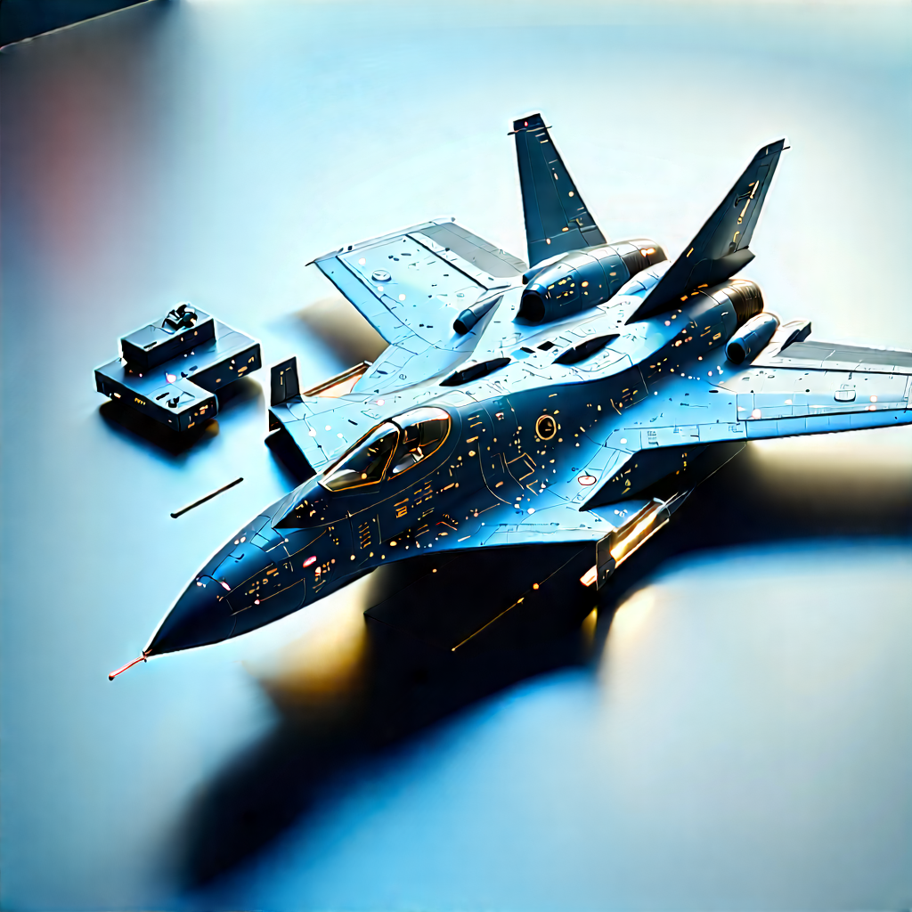 Aerospace Technology In Design Studio With Blue Fighter